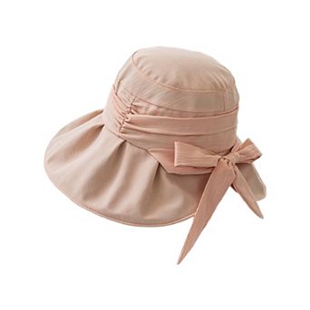 Womens Wide Brim Sun Hat with Bow Lightweight Breathable UV Protection Foldable Travel Beach Hat