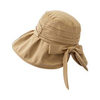 Womens Wide Brim Sun Hat with Bow Lightweight Breathable UV Protection Foldable Travel Beach Hat