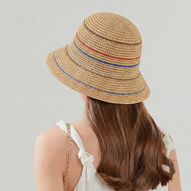 Womens Straw Bucket Hat Breathable Woven Sun Hat Lightweight Packable Summer Beach Hat