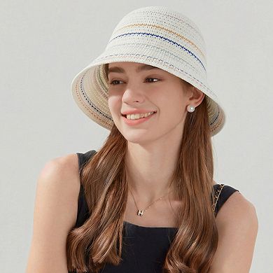 Womens Straw Bucket Hat Breathable Woven Sun Hat Lightweight Packable Summer Beach Hat