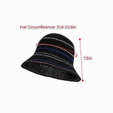 Womens Straw Bucket Hat Breathable Woven Sun Hat Lightweight Packable Summer Beach Hat