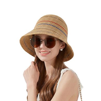 Womens Straw Bucket Hat Breathable Woven Sun Hat Lightweight Packable Summer Beach Hat
