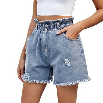 Jean Shorts For Women High Waisted Stretchy Denim Shorts Cut Off Frayed Hem Casual Summer