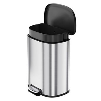 D Shape Kitchen Trash Can 50L/13.2 Gal,Smudge Resistant Step-On Garbage Can with Lid