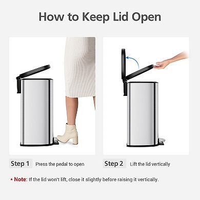 D Shape Kitchen Trash Can 50L/13.2 Gal,Smudge Resistant Step-On Garbage Can with Lid