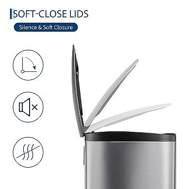 50L/13Gal Heavy Duty Hands-Free Stainless Steel Kitchen Trash Can