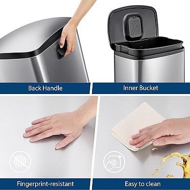 50L/13Gal Heavy Duty Hands-Free Stainless Steel Kitchen Trash Can