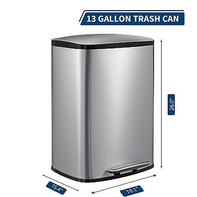 50L/13Gal Heavy Duty Hands-Free Stainless Steel Kitchen Trash Can