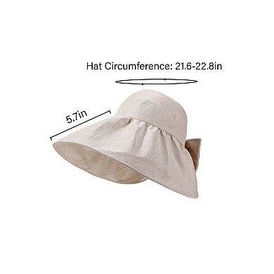 Womens Wide Brim Sun Hat with Bow Detail Breathable Foldable Summer Beach Travel Hat