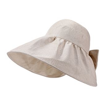 Womens Wide Brim Sun Hat with Bow Detail Breathable Foldable Summer Beach Travel Hat