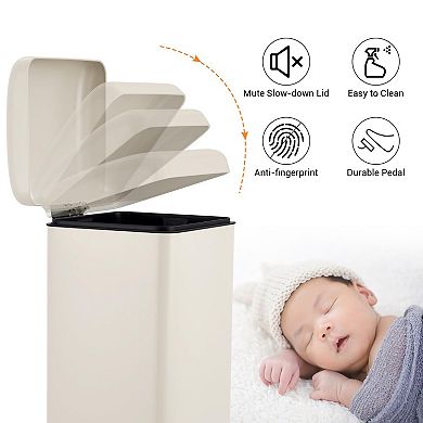 8 Gallon (30L) Step Trash Can, Stainless Steel Bathroom Garbage Can with Lid and Foot Pedal