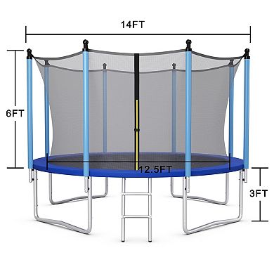 14-Foot Recreational Exercise Trampoline with Safety Enclosure Net