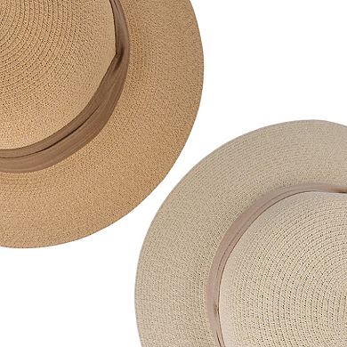 Womens Straw Sun Hat with Pearl Accent Band Lightweight Summer Beach Travel Hat