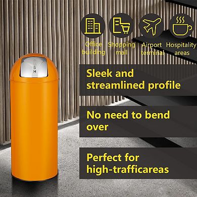 65 Liter Push Lid Trash Can,17Gallon Brushed Stainless Steel Garbage Can with Removable Inner Bucket