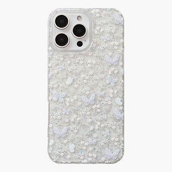 Butterfly Floral Phone Case with Glitter Detail Clear Pattern Lightweight Protective Cover