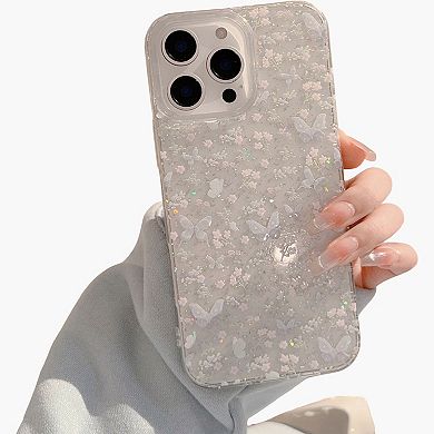 Butterfly Floral Phone Case with Glitter Detail Clear Pattern Lightweight Protective Cover