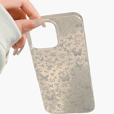 Butterfly Floral Phone Case with Glitter Detail Clear Pattern Lightweight Protective Cover