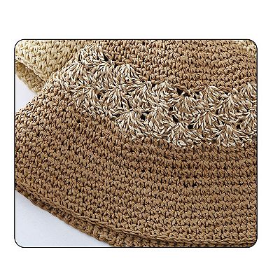 Straw Bucket Hat Woven Knit Breathable Sun Hat Adjustable Summer Hat