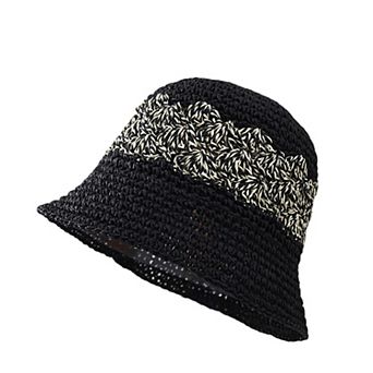 Straw Bucket Hat Woven Knit Breathable Sun Hat Adjustable Summer Hat