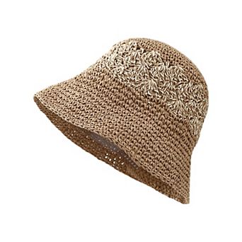 Straw Bucket Hat Woven Knit Breathable Sun Hat Adjustable Summer Hat