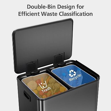 60L/16 Gal Kitchen Trash Can,2×8 Gal Pedal Trash Bin with Removable Baskets