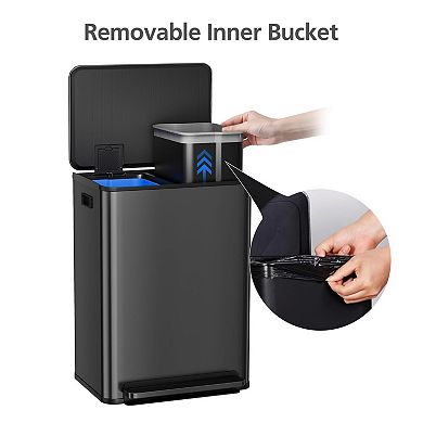 60L/16 Gal Kitchen Trash Can,2×8 Gal Pedal Trash Bin with Removable Baskets