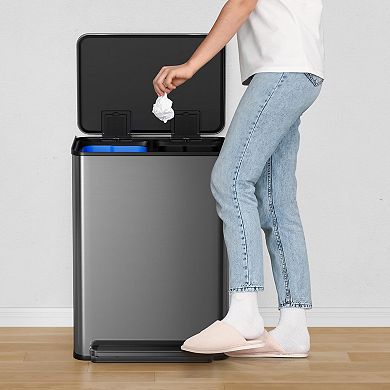 60L/16 Gal Kitchen Trash Can,2×8 Gal Pedal Trash Bin with Removable Baskets