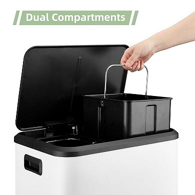 Trash Can, 2 x 4 Gal Dual Garbage Can & Recycle Bin, 2 Compartments