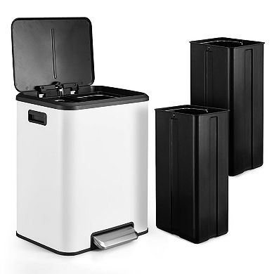 Trash Can, 2 x 4 Gal Dual Garbage Can & Recycle Bin, 2 Compartments