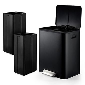 Trash Can, 2 x 4 Gal Dual Garbage Can & Recycle Bin, 2 Compartments