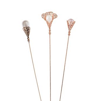 3 pc Hat Pin Classic Vintage Long Needle Faux Pearl Lapel Pins Brooches Suit Tie Hat Scarf Set