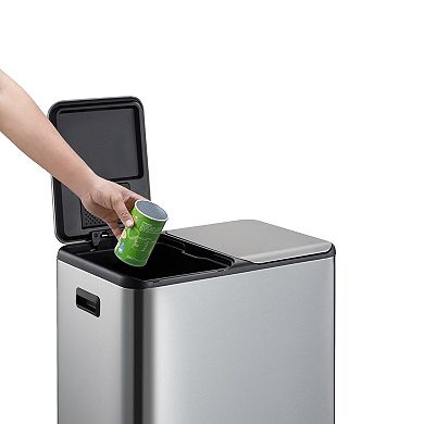 60 Liter / 16 Gallon Rectangular Hands-Free Dual Compartment Recycling Kitchen Step Trash Can