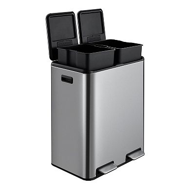 60 Liter / 16 Gallon Rectangular Hands-Free Dual Compartment Recycling Kitchen Step Trash Can