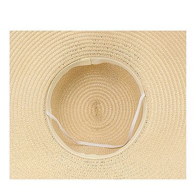 Wide Brim Straw Sun Hat Lace Trim Bow Adjustable Chin Strap Breathable Packable Summer Beach Hat