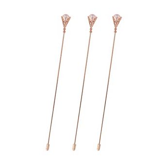 Rose Golden Tone Hat Pin Long Needle Hollow Out Faux Pearl Lapel Pins Tie Hat Scarf Brooch Pin Set