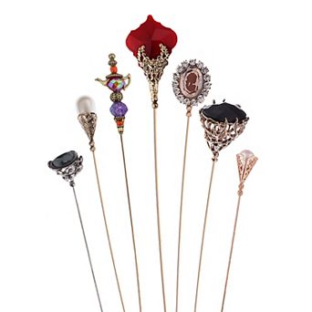 7 pc Hat Pin Classic Vintage Long Needle Safety Pins Brooches Suit Tie Hat Scarf Set