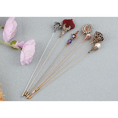 7Pcs Hat Pin Classic Vintage Long Needle Safety Pins Brooches Suit Tie Hat Scarf Set