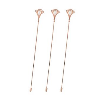 Elegant Hat Pin Rose Golden Tone Faux Pearl Long Needle Lapel Pins Tie Hat Scarf Brooch Pin Set