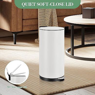 30L/8 Gallon Round Trash Can, Modern Garbage Can with Soft Close Lid