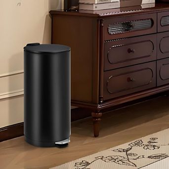 30L/8 Gallon Round Trash Can, Modern Garbage Can with Soft Close Lid