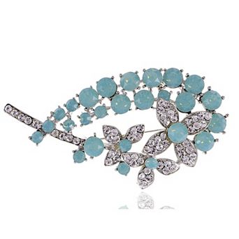 Silvery Tone Shiny Light Blue Clear Crystal Elements Flower Bouquet Brooch Pin