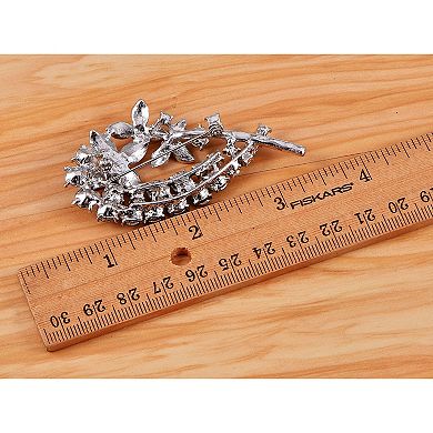 Silvery Tone Shiny Light Blue Clear Crystal Elements Flower Bouquet Brooch Pin