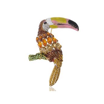 Hand Painted Beak Amazon Toucan Bird Crystal Rhinestone Pin Brooch