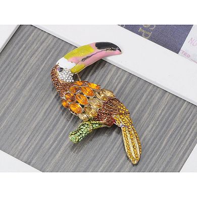 Hand Painted Beak Amazon Toucan Bird Crystal Rhinestone Pin Brooch