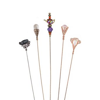 5 pc Classic Vintage Hat Pin Long Needle Faux Pearl Pins Brooches Suit Tie Hat Scarf Jewelry Set