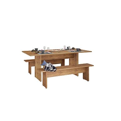 MANHATTAN COMFORT Nomad Modern Dining Table with Benches 3-Piece Set