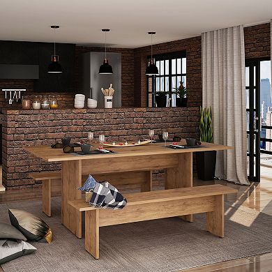 MANHATTAN COMFORT Nomad Modern Dining Table with Benches 3-Piece Set