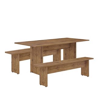 MANHATTAN COMFORT Nomad Modern Dining Table with Benches 3 pc Set