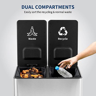 Dual Trash Can, 2x4 Gallon (2x15L) Stainless Steel Step Trash Can