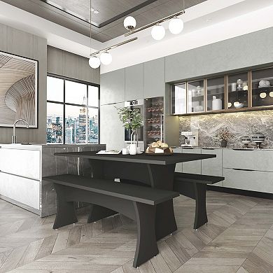 MANHATTAN COMFORT Coney Mid-Century Modern 3-Piece Dining Set with Curved Design